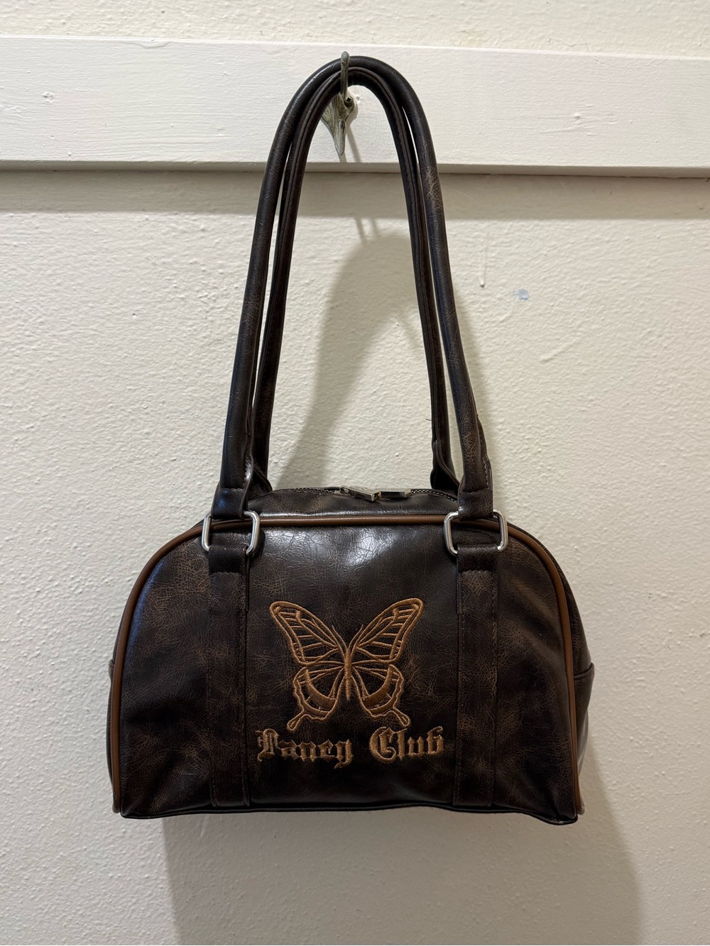 Brown Butterfly Embroidered Shoulder Bag